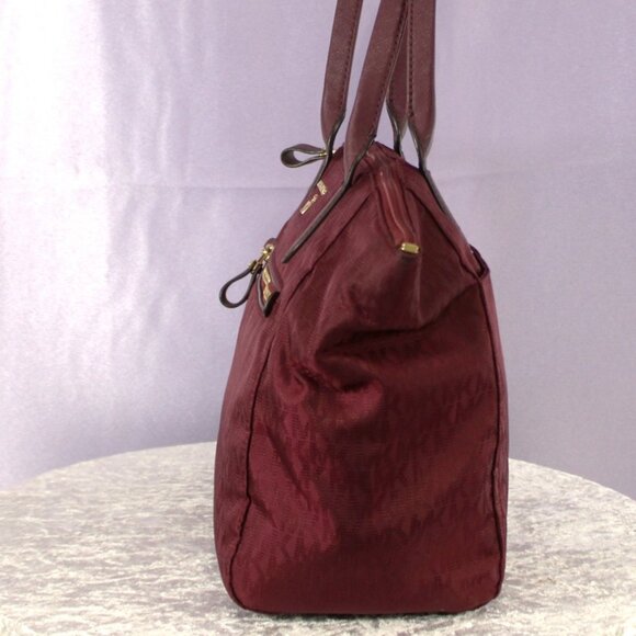 Michael Kors Jet Set Burgundy Nylon Tote Bag Leather Trim Travel Carry-On Sleeve - Picture 2 of 9